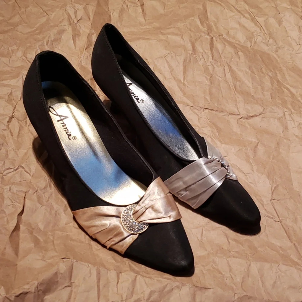 Annie Satin Kitten Heel Pumps